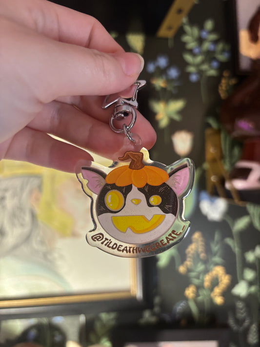 Spooky Pumpkin Cat Keychain