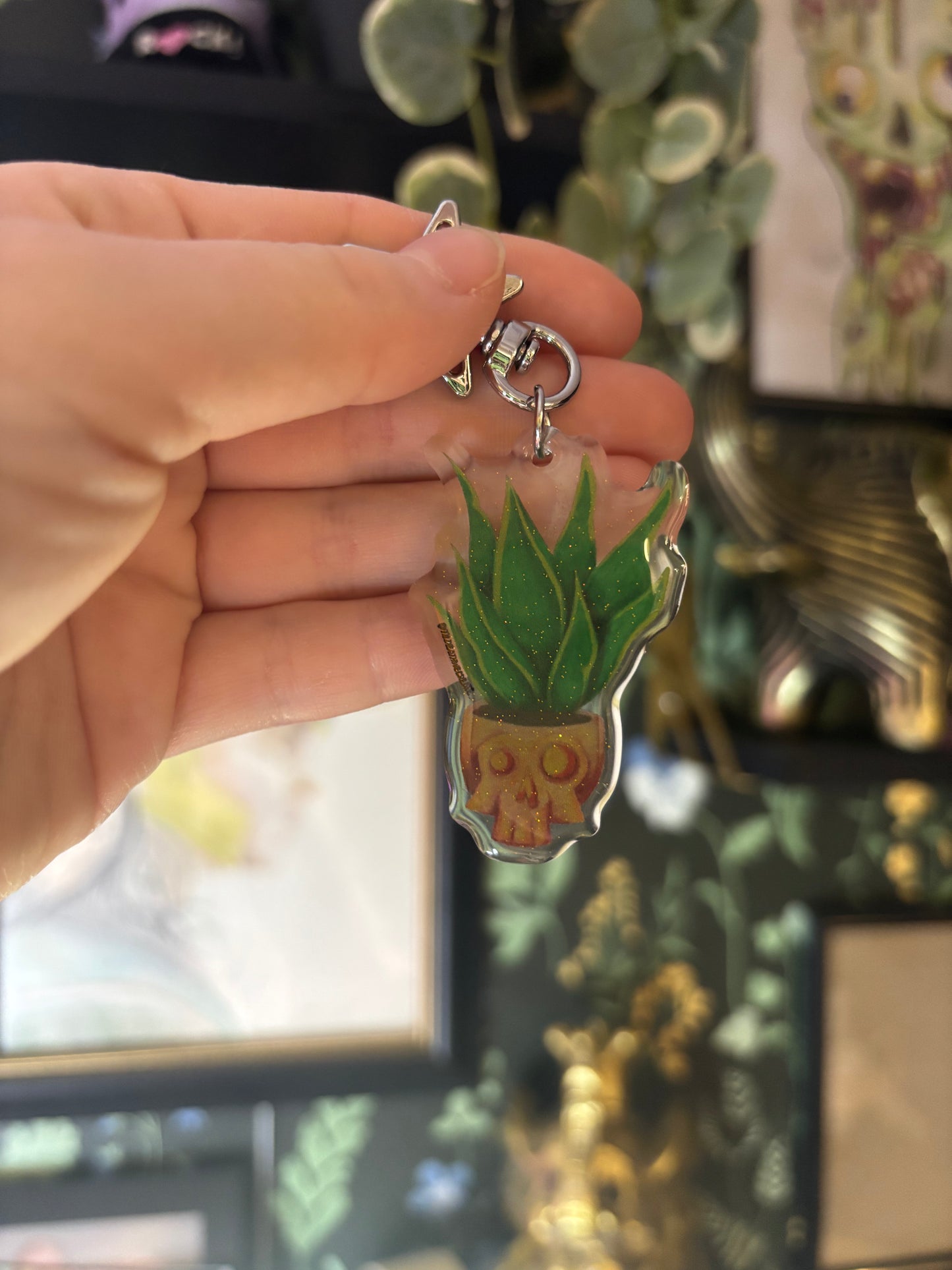 Skull Snake Plant Keychain