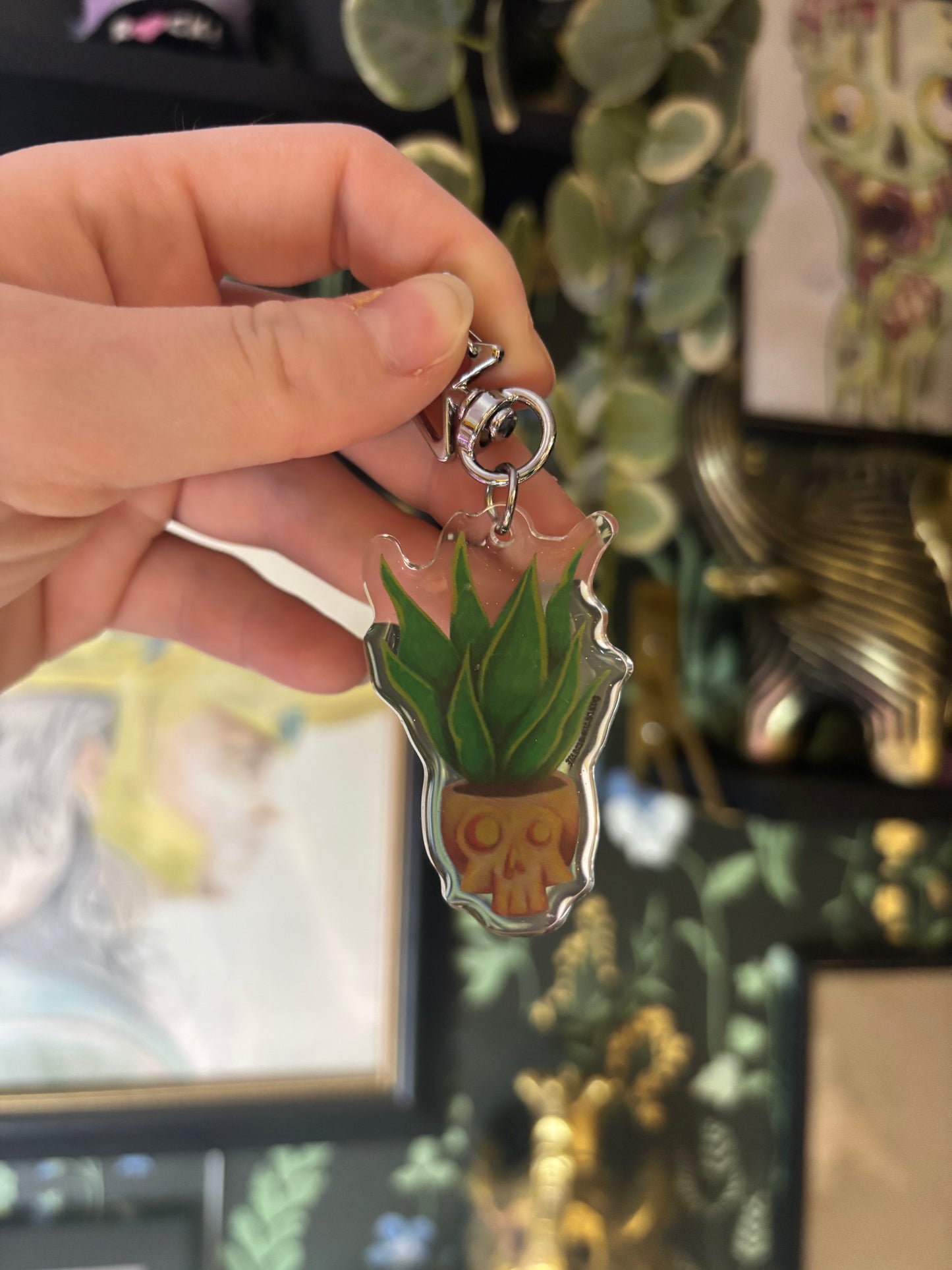 Skull Snake Plant Keychain